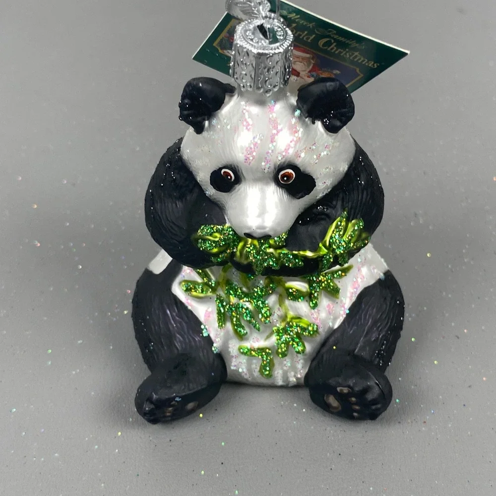 Old World Christmas Panda Bear & Black Panther Glass Holiday Animal Ornaments